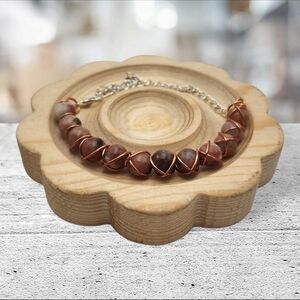 Handmade Wire-wrapped Adjustable Zebra Jasper Beaded Bracelet